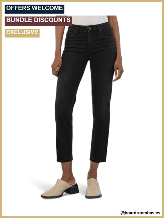 Denim - High-Rise Straight Leg Raw Hem Jeans Cotton Blend Stretch